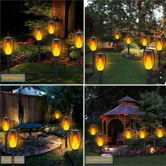 8 Pack Solar Outdoor Lights, Solar Tiki Torches Lights with Flickering Flame - Picture 2 of 7